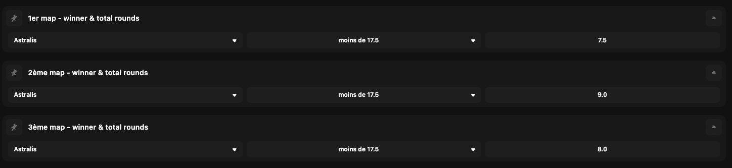 Paris sur le nombre de rounds sur Betify